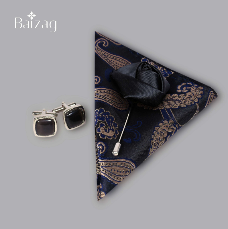 Baizag Powerful  Tie combo for Men's Black with Gold Print